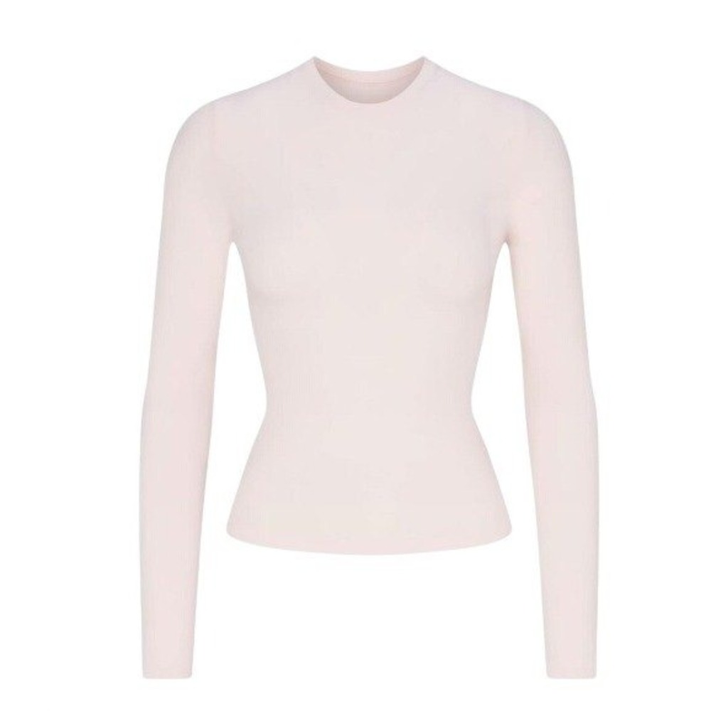 Skims‎ Cotton Jersey Long Sleeve T-Shirt Barely Pink AP-TSH-0647 Womens Medium